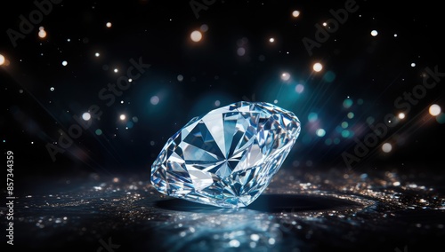 Diamond on black background with bokeh effect. 3D rendering