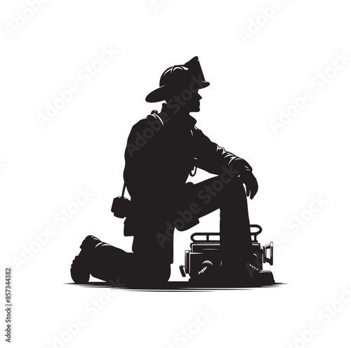 Firefighters pose vector  silhouette  illustration 