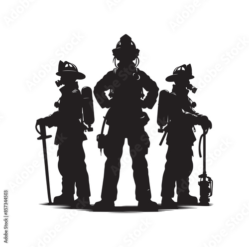 Firefighters pose vector  silhouette  illustration 