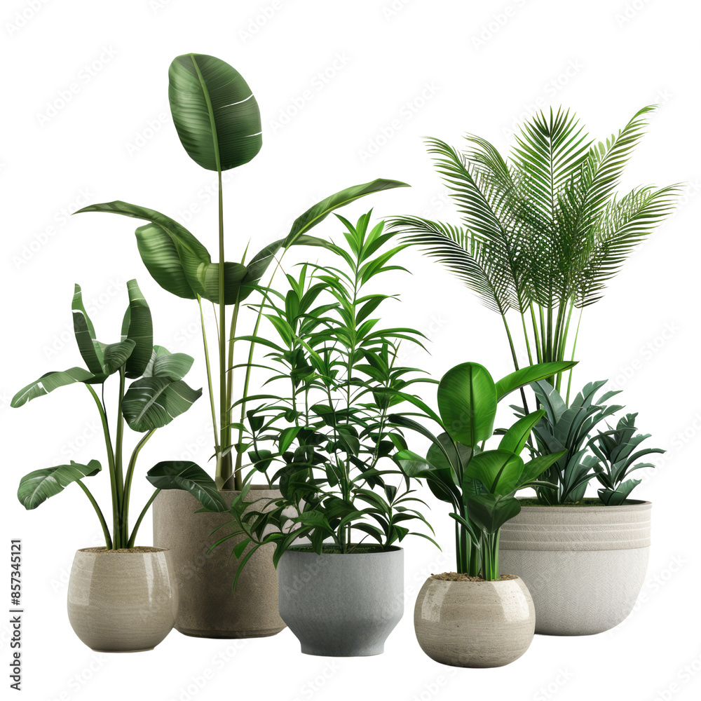 Obraz premium A potted plant with green leaves and flowers on a white background