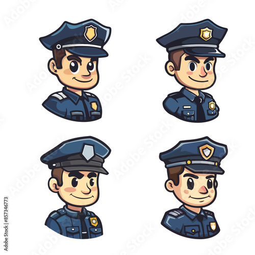 set of funny cartoon policeman