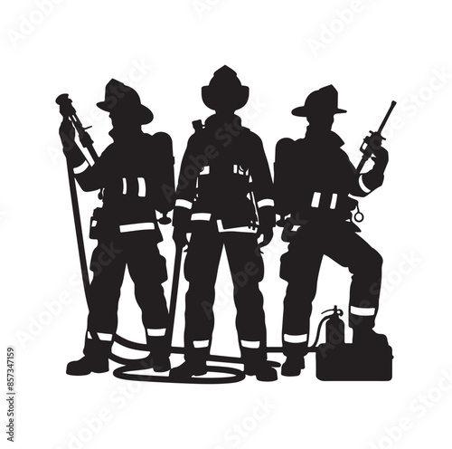 Firefighters pose vector  silhouette  illustration 