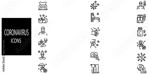 Simple Set of 18  Coronavirus Protection Related Vector Line Icons. Contains such Icons as Protective Measures, Coronavirus Symptoms, Incubation Period and more.Vector illustration.