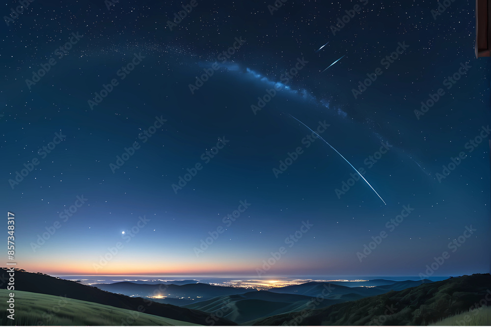Fototapeta premium the night sky is full of stars, shining elongatedly stretching across the Cakra Wala Sea River with a beautiful sparkle, Generative AI