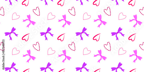 Seamless pattern with hearts and bows on a white background. For cover, textile. Holiday packaging design. Vector illustration 