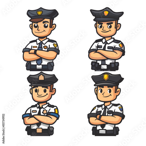 set of funny cartoon policeman