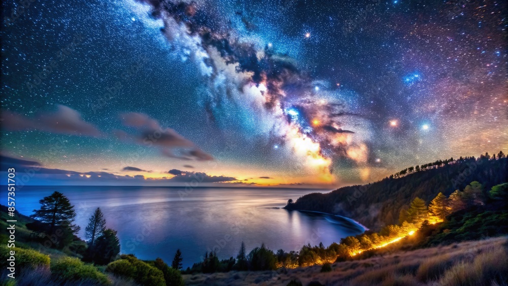 Night Sky Over The Ocean With The Milky Way. Generative AI Night Sky Over The Ocean With The Milky Way. Generative AI