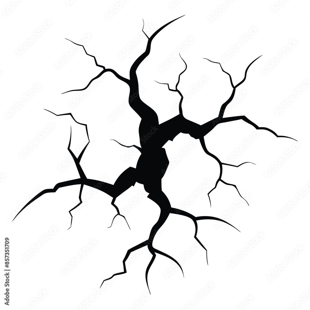 Detailed vector illustration of a cracked surface with irregular, branching fissures symbolizing damage or impact Detailed vector illustration of a cracked surface with irregular, branching fissures symbolizing damage or impact