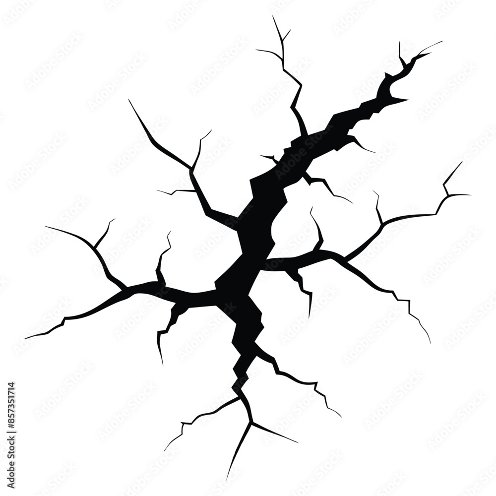 Detailed vector illustration of a large, jagged crack, symbolizing damage, rupture, and breakage Detailed vector illustration of a large, jagged crack, symbolizing damage, rupture, and breakage