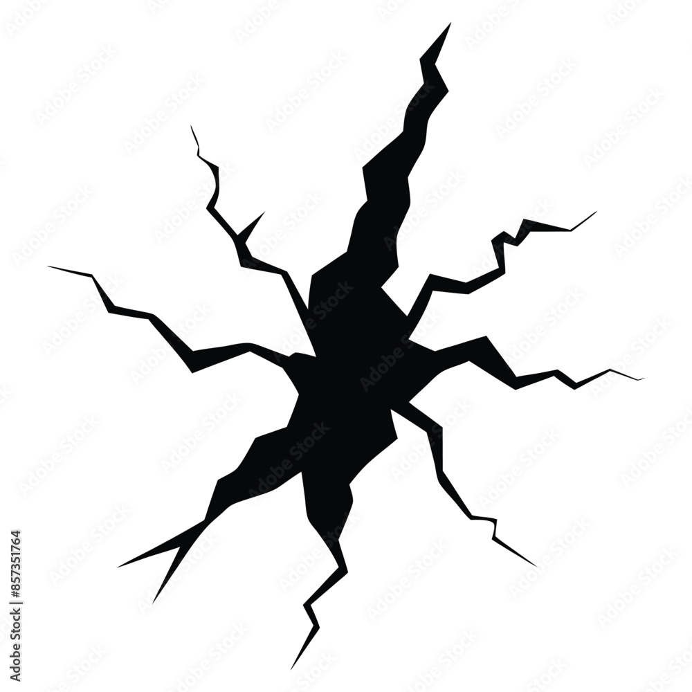 Cracked surface vector illustration, broken ground, fracture, shattered wall graphic design