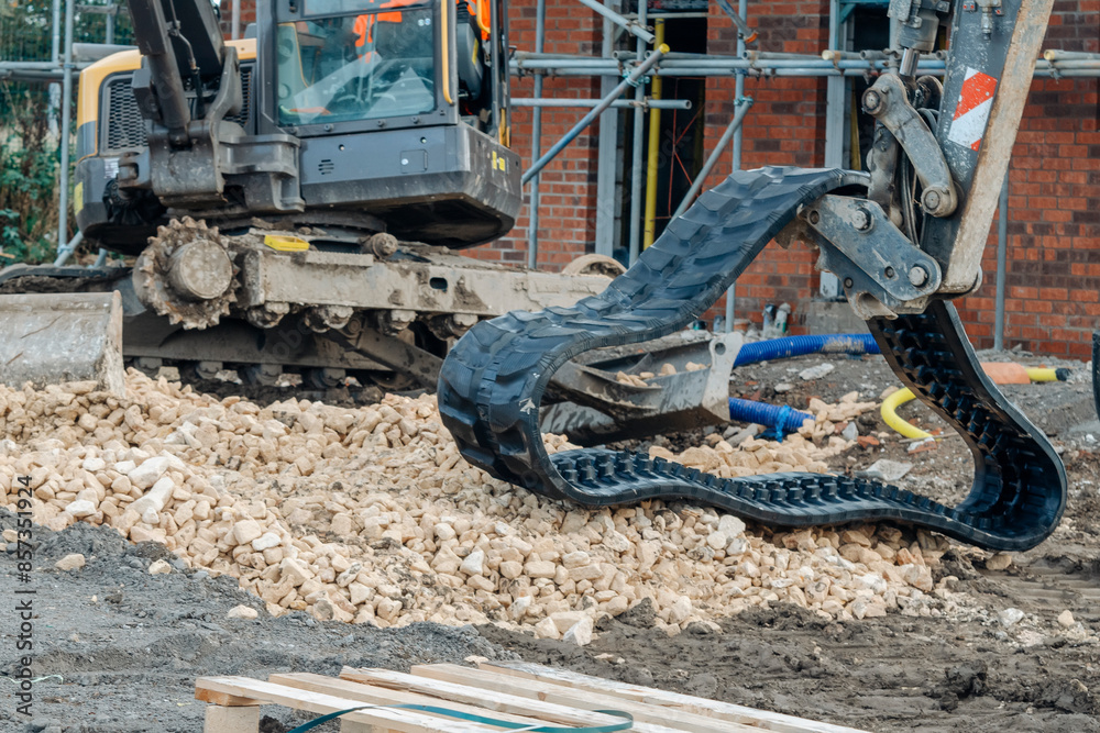 Fototapeta premium Excavator Track From Excavator On Construction Site