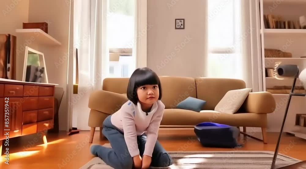 Curious Child Playing on Floor in Cozy Living Room Curious Child Playing on Floor in Cozy Living Room