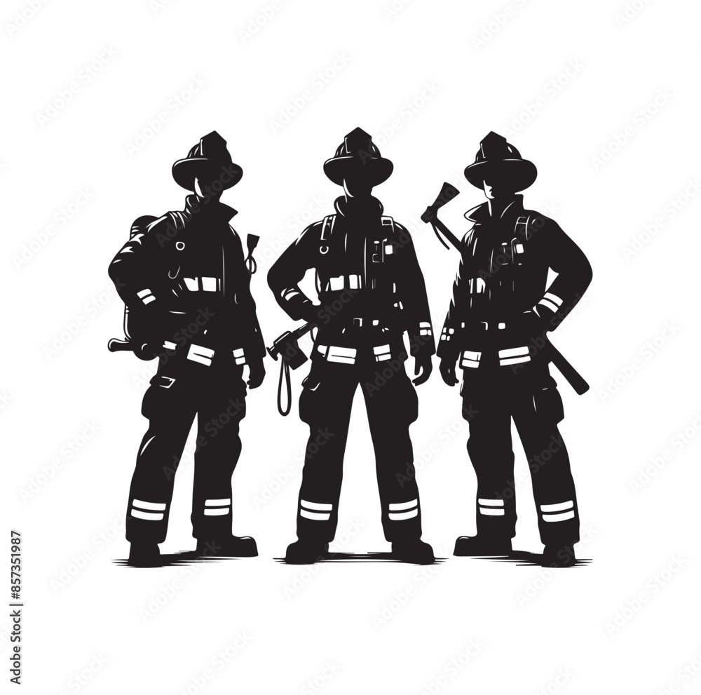 Firefighters pose vector silhouette illustration Firefighters pose vector silhouette illustration
