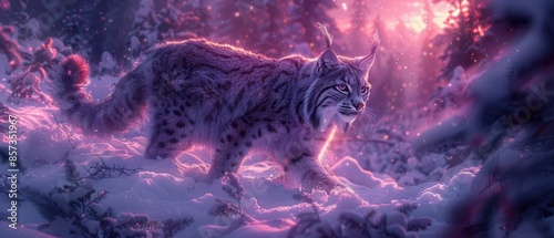 Neon lynx in a snowy forest photo