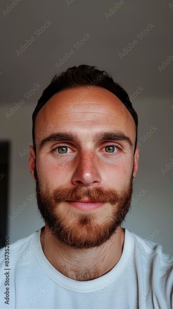 Obraz premium A close-up portrait of a man with a beard, smiling