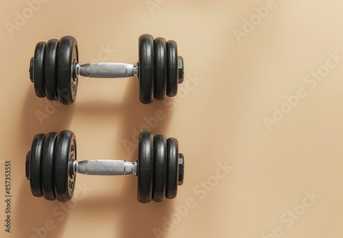 Single Black Dumbbell On A Beige Background
