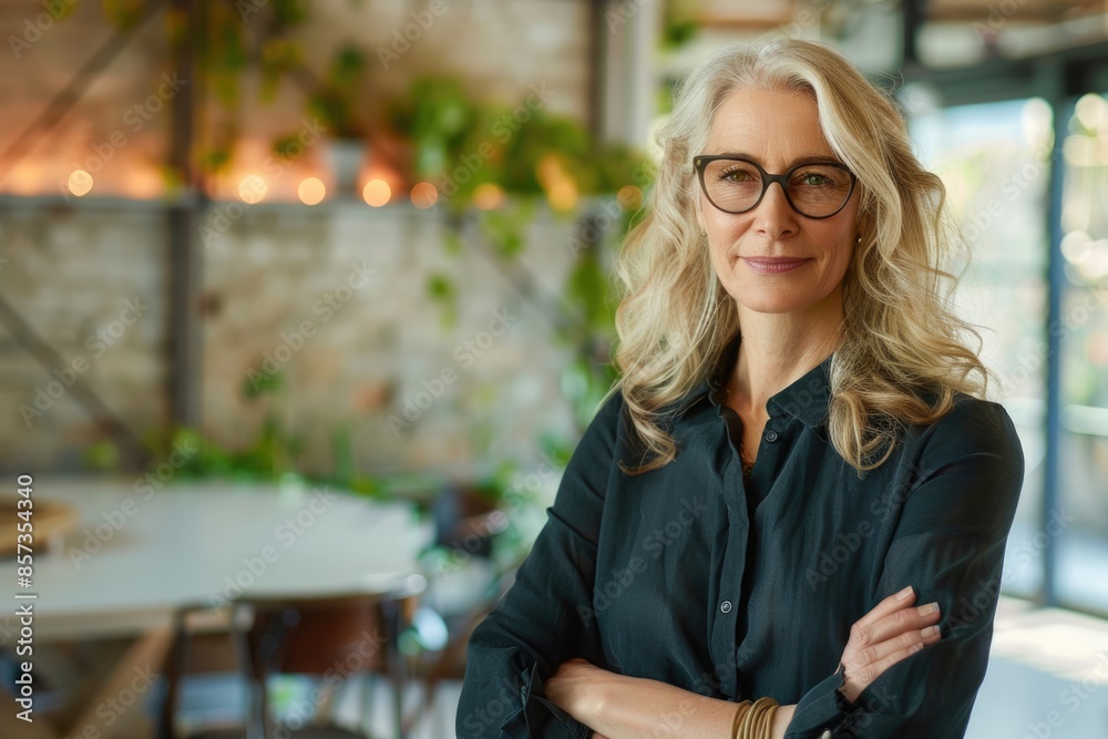 Middle Aged Woman With Glasses. Portrait of Stylish Caucasian Businesswoman Smiling Friendly Middle Aged Woman With Glasses. Portrait of Stylish Caucasian Businesswoman Smiling Friendly
