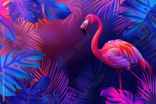 Tropical Menu. Artistic Gradient Cocktail Menu Design with Tropical Flamingo and Leaves