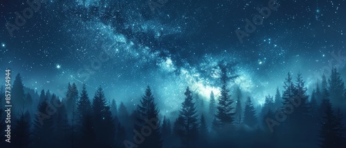 Night sky with the Milky Way over a quiet forest photo