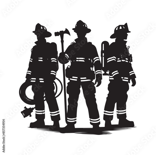 Firefighters pose vector  silhouette  illustration 