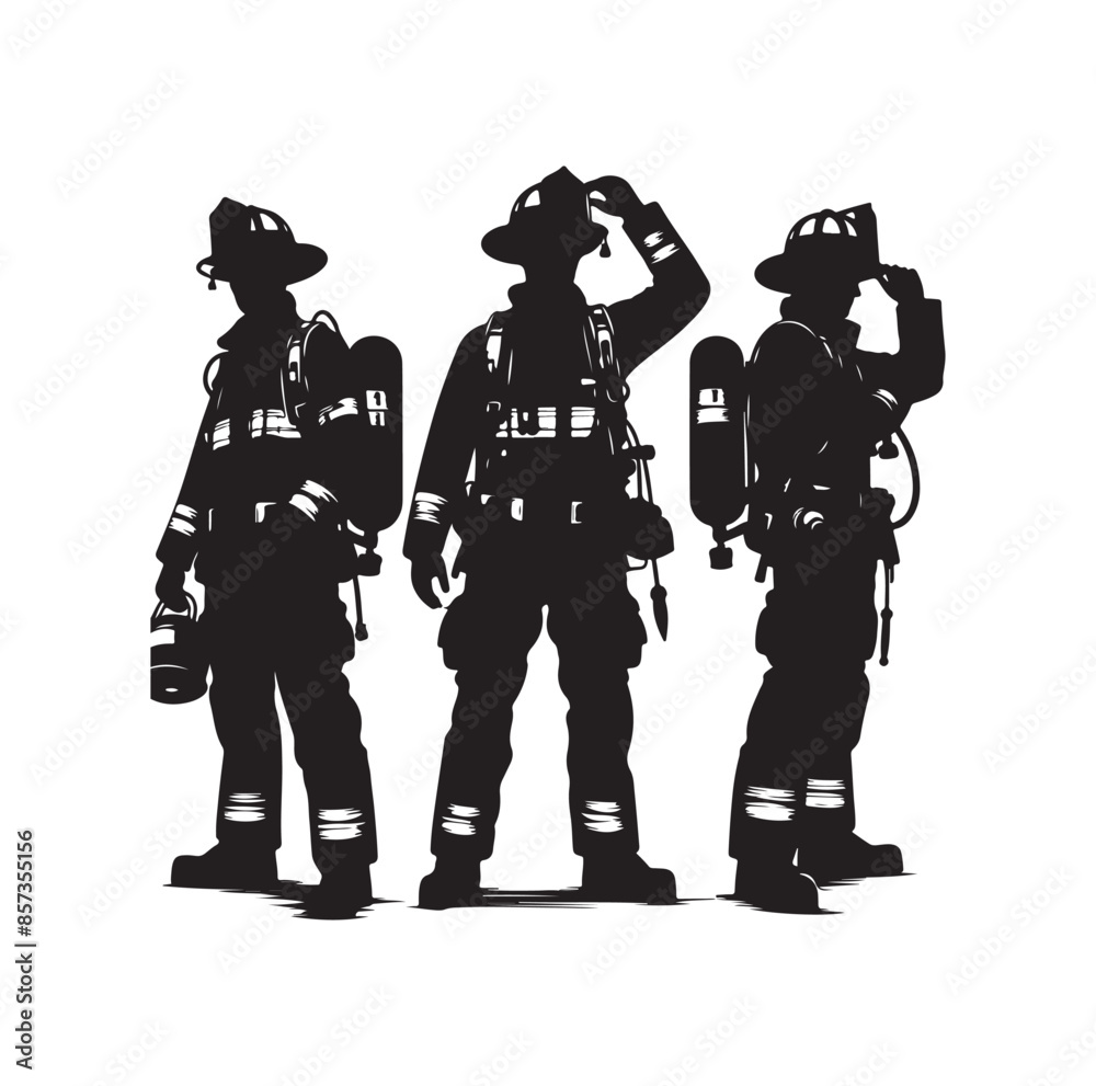 Naklejka premium Firefighters pose vector silhouette illustration 