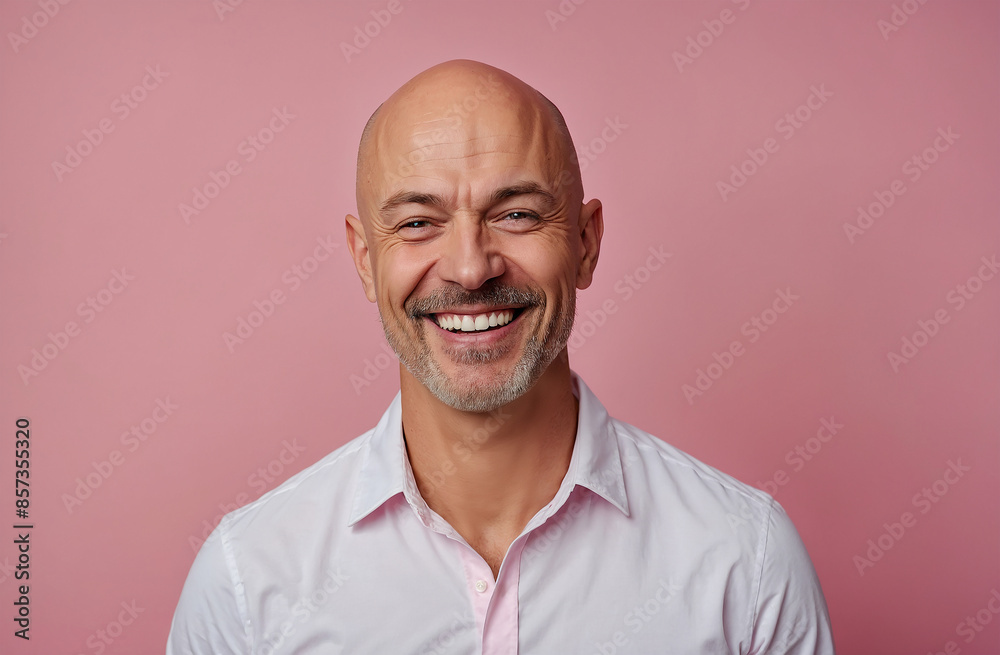 Fototapeta premium bald man laughing white shirt studio shot