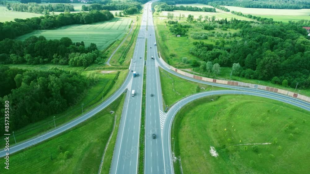 Aerial view of the expressway . Urban road in Poland. Car trafic Aerial view of the expressway . Urban road in Poland. Car trafic