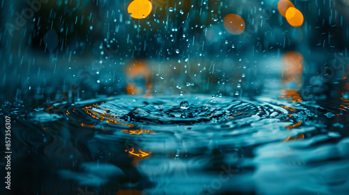 Raindrops in Puddle - Serene Close-up on Rainy Day | Plenty of Copy Space for Branding or Content.