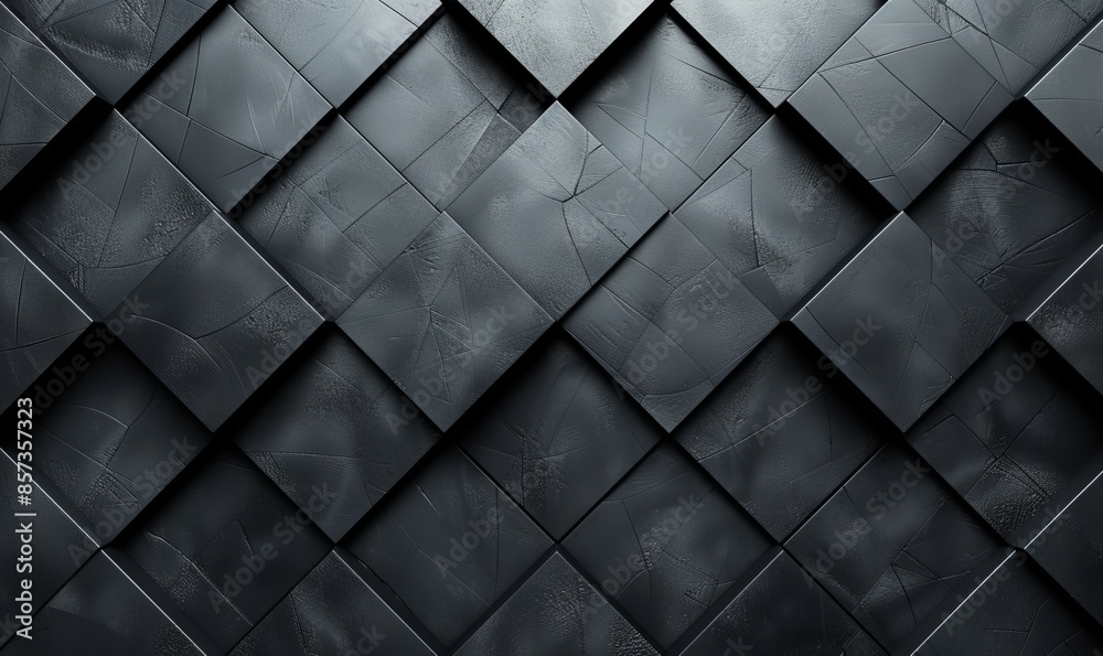 Black Tiles arranged to create a Diamond Shaped wall. Futuristic, Polished Background formed from 3D blocks. Black Tiles arranged to create a Diamond Shaped wall. Futuristic, Polished Background formed from 3D blocks.