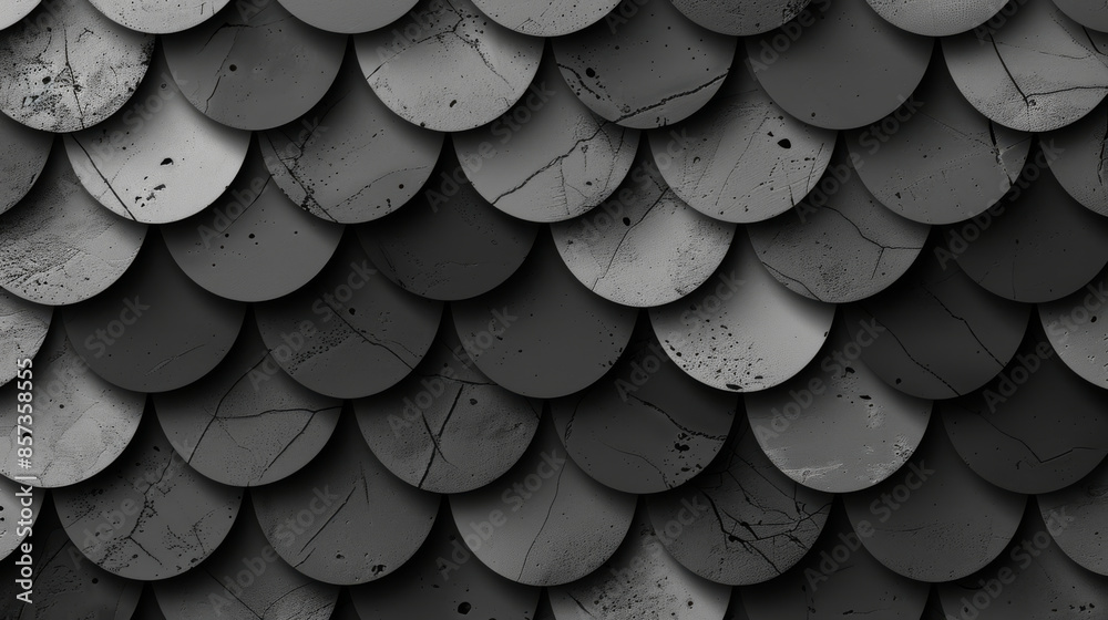 Obraz premium A pattern of overlapping dark gray flakes or round tiles.