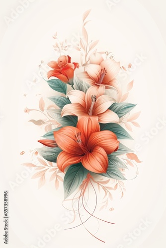 Elegant Red Ribbon and Orange Lily Bouquet Illustration