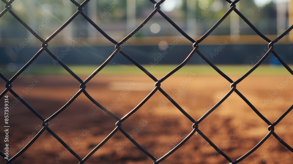 A blurry baseball field viewed through a fence. Background for design. A blurry baseball field viewed through a fence. Background for design.