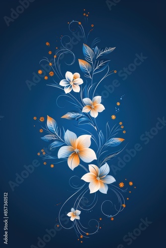 Delicate White Flowers With Orange Accents on a Deep Blue Background