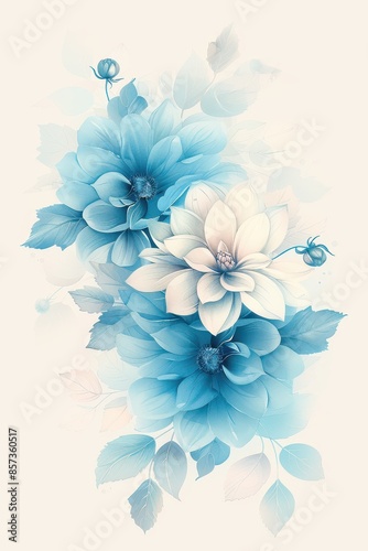 Elegant Blue And White Flower Bouquet Illustration