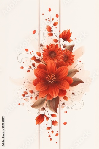 Elegant Orange Flowers With Delicate Leaves and Ribbon