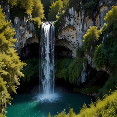 I salti in serie di Bigar in Nera Beusnita si rimpinza del parco nazionale, Romania. Cascata Bigar. Situato all'intersezione con i 45 paralleli in Romania.
 photo