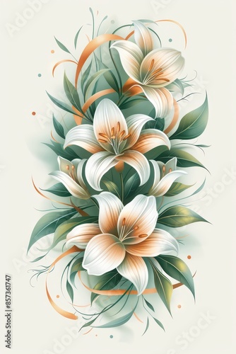 Elegant White Lilies With Delicate Ribbon and Green Foliage