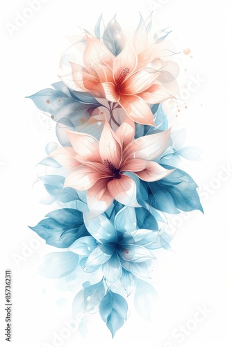 Watercolor Painting of Delicate Pink and Blue Flowers