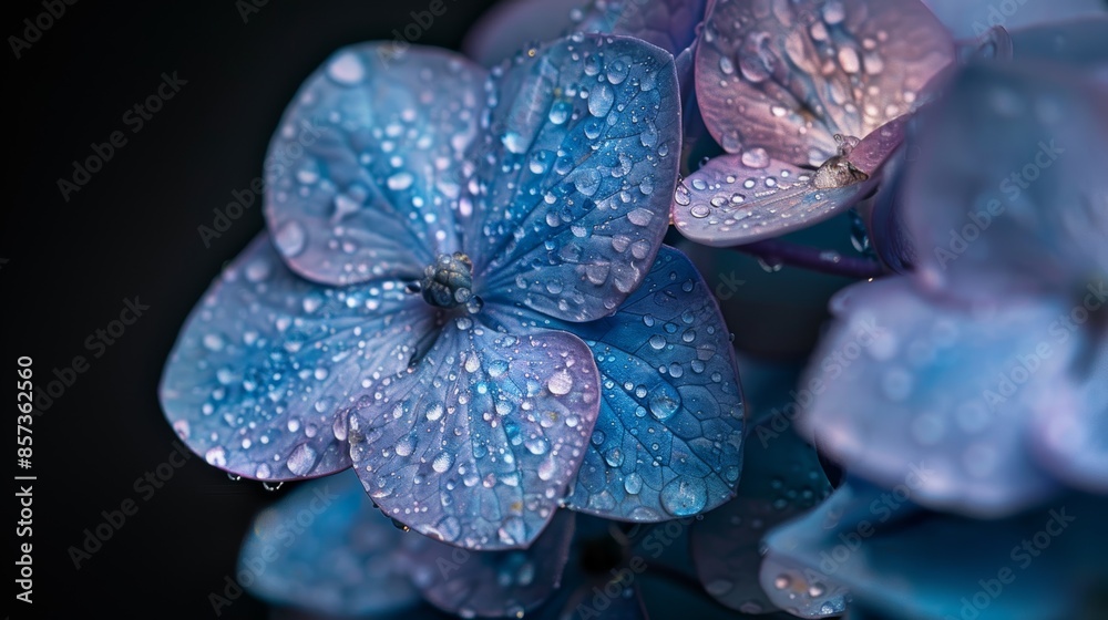 Closeup of blue lilacs with water drips Closeup of blue lilacs with water drips