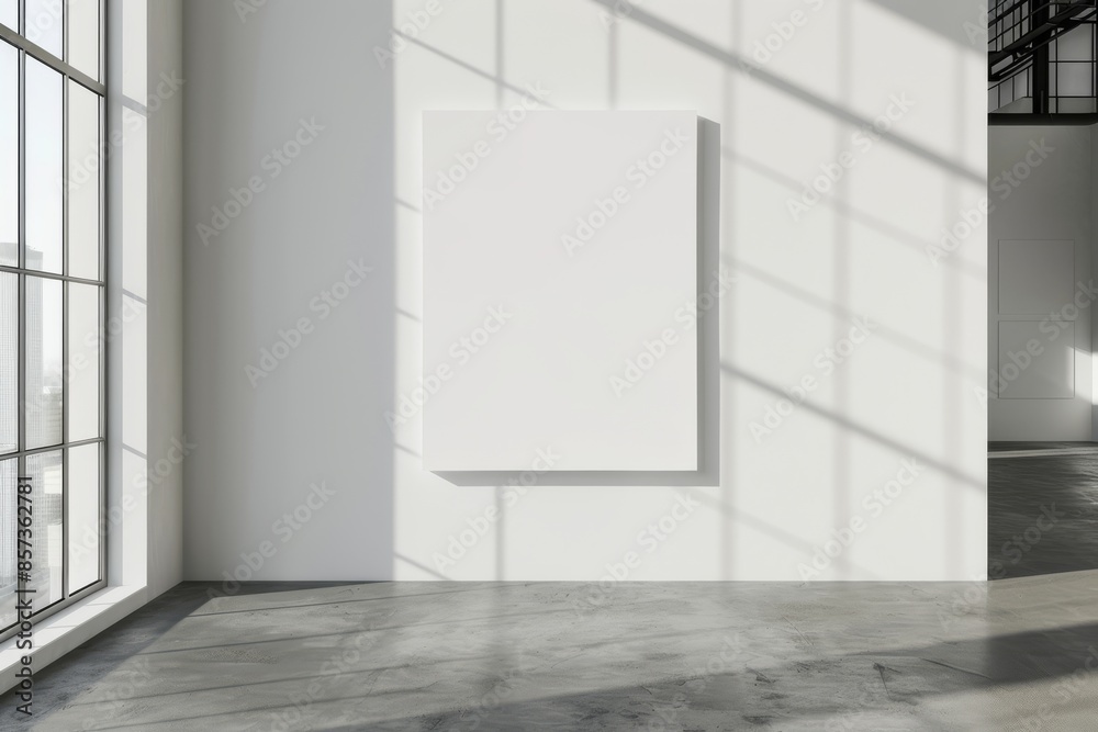 A blank white poster on a wall in a modern room with natural light, perfect for displaying your artwork, designs, or promotional content in a contemporary setting A blank white poster on a wall in a modern room with natural light, perfect for displaying your artwork, designs, or promotional content in a contemporary setting