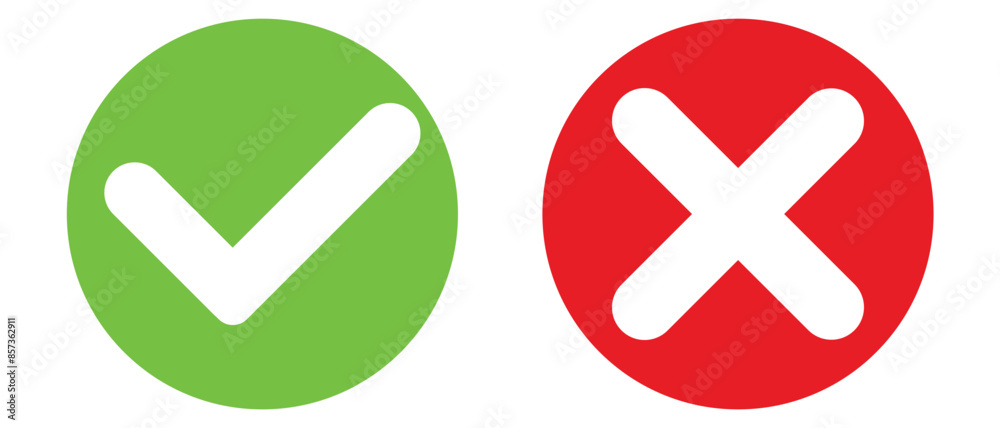Cross & check mark icons . Checkmark icon set.Red and green check mark . Check marks vector icons in red and green isolated on white background . Cross & check mark icons . Checkmark icon set.Red and green check mark . Check marks vector icons in red and green isolated on white background .