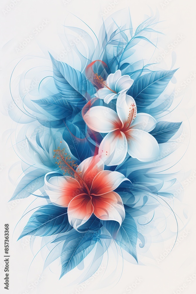 Elegant White and Red Flowers With Blue Leaves Elegant White and Red Flowers With Blue Leaves
