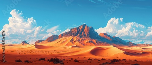 Rocky desert landscape with towering sand dunes photo