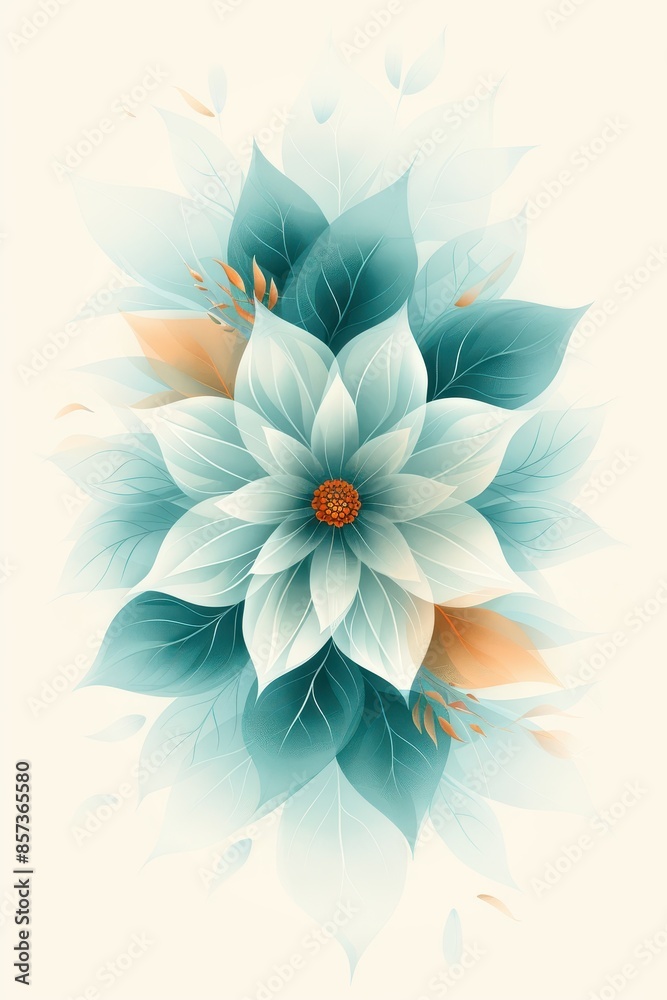 Elegant White Flower With Teal Leaves in Soft Light Elegant White Flower With Teal Leaves in Soft Light