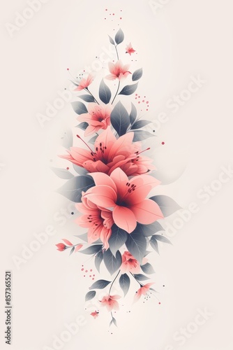 Elegant Pink Flowers With Delicate Green Leaves on a White Background
