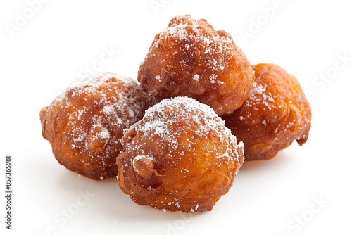 Dutch oliebollen deep fried doughnut balls on white background photo