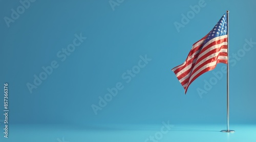 American Flag Waving on a Blue Background