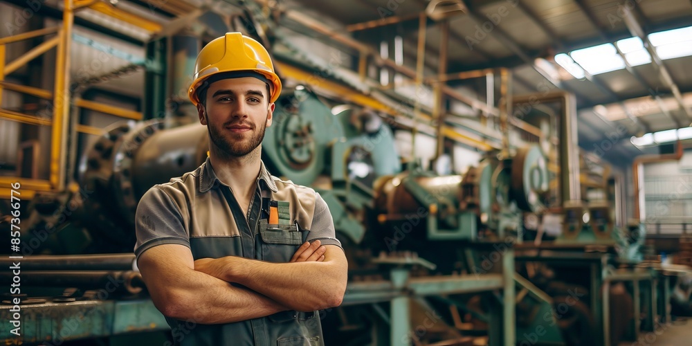 Confident industrial worker in a factory setting Confident industrial worker in a factory setting