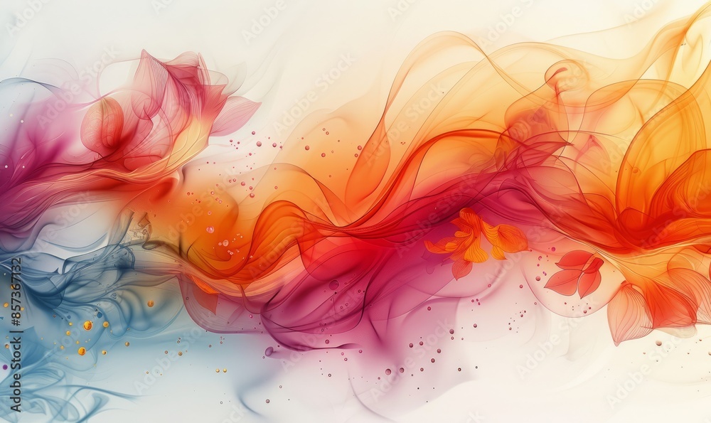 Colourful Flow Background with Floral elements on White. Abstract Art Image Colourful Flow Background with Floral elements on White. Abstract Art Image