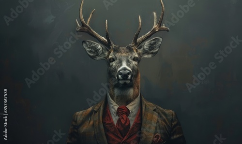 illustration portrait of brutal deer in formal suit